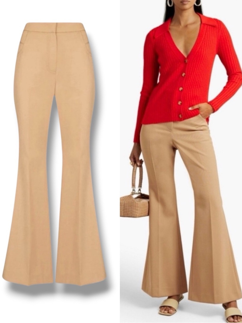NWT LVIR Big Bell Bottom Pants High Waist Flare Wool Blend Office Beige Medium
